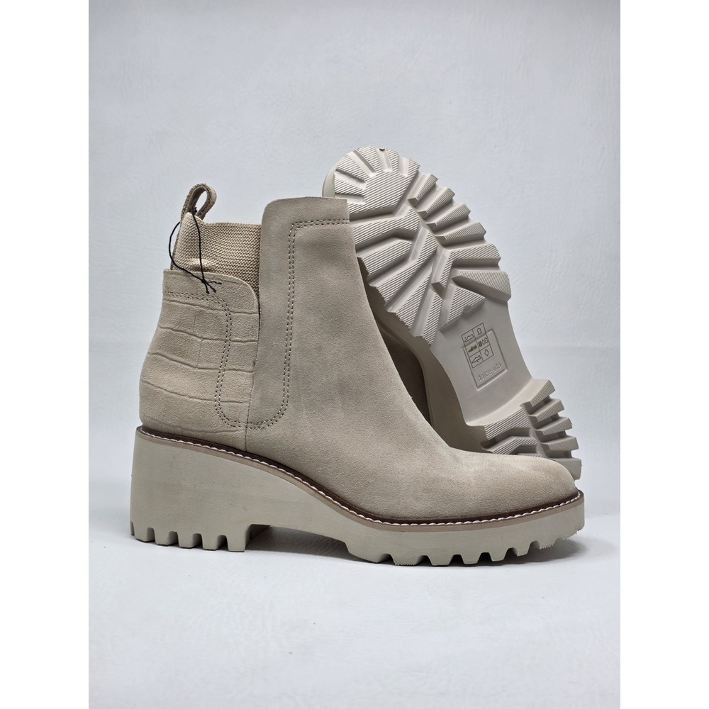 Dolce Vita Boots Womens Size 9 Huey H2O Chelsea Beige Ankle Top Block Heels